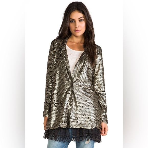 Free People Jacket Tarnished Sequin Stardust Gold XSmall - Picture 2 of 12
